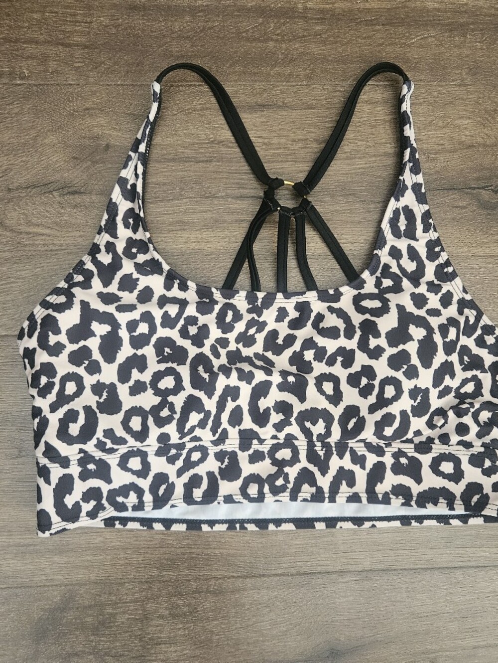 Leopard Print Black & White Strappy Swim Top